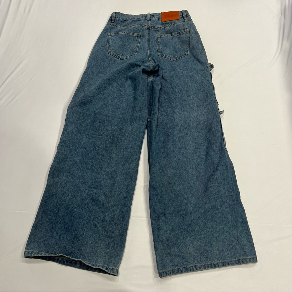 Princess Polly Wide Leg Cargo Jeans US 2 High Rise Light Wash Denim - Picture 8 of 10